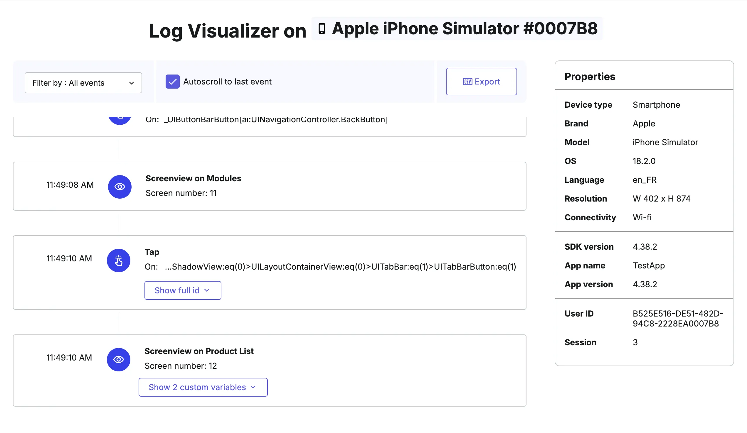 Log visualizer iOS activity