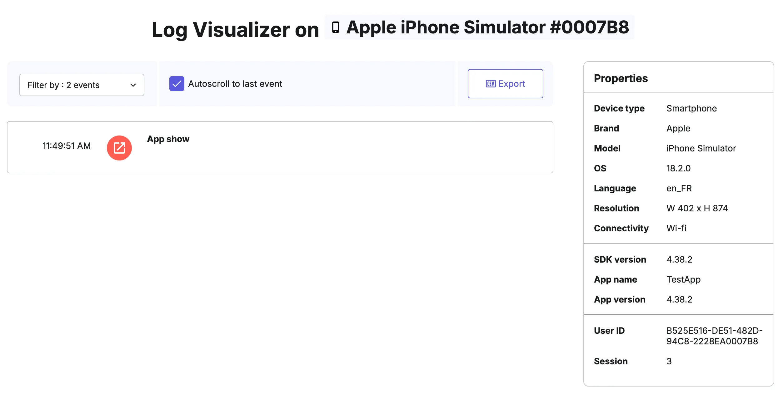 Log visualizer iOS app start
