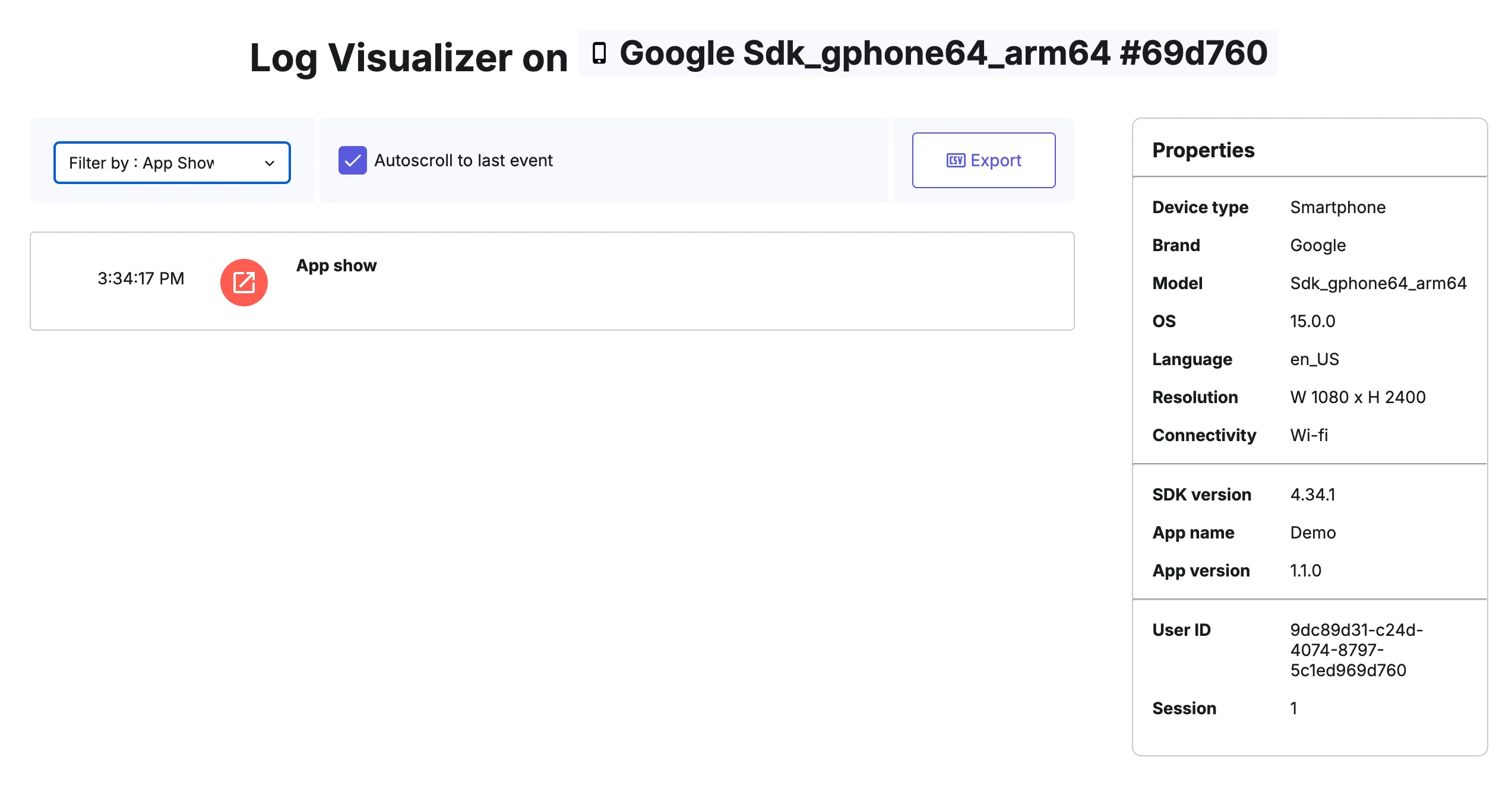 Log visualizer Android app start